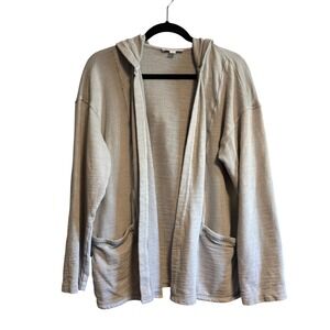 Pure Jill Organic Cotton Open Front Hooded Knit Jacket Size M